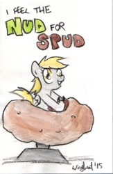 Size: 558x854 | Tagged: safe, artist:wingbeatpony, derpy hooves, pegasus, pony, female, mare, need for speed, potato, solo, traditional art, wat, watercolor painting