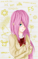 Size: 2124x3281 | Tagged: safe, artist:jenyeongi, fluttershy, human, clothes, humanized, light skin, school uniform, solo