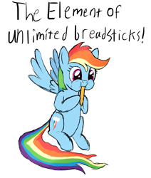 Size: 2617x3091 | Tagged: safe, artist:zaponator, derpibooru import, rainbow dash, pegasus, pony, breadstick, breadsticks, eating, solo, unlimited breadsticks