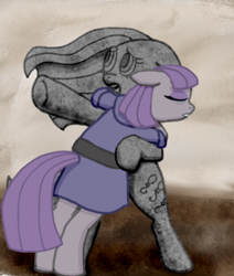 Size: 550x650 | Tagged: safe, artist:crazynutbob, maud pie, pinkie pie, earth pony, pony, frozen (movie), parody, petrification, pinkamena diane pie, statue