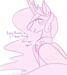 Size: 717x802 | Tagged: safe, artist:sheepcity, princess celestia, alicorn, pony, ask, ask dear celestia, best pony, best princess, blushing, looking at you, monochrome, solo, tumblr