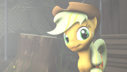 Size: 1024x576 | Tagged: safe, artist:stagmod, applejack, earth pony, pony, 3d, looking at you, smiling, solo, source filmmaker