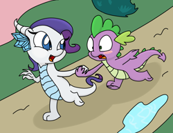 Size: 1016x786 | Tagged: safe, artist:violetandblaire, rarity, spike, dragon, blushing, dragonified, female, male, raridragon, shipping, sparity, species swap, straight