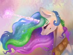 Size: 1600x1200 | Tagged: safe, artist:saoiirse, princess celestia, alicorn, pony, lineless, magic, painting, profile, solo