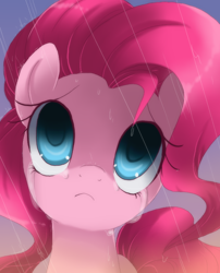 Size: 600x742 | Tagged: safe, artist:loyaldis, pinkie pie, earth pony, pony, crying, rain, sad, solo