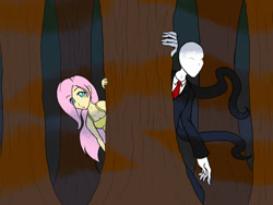 Size: 900x675 | Tagged: safe, artist:le-okami, fluttershy, human, humanized, slenderman