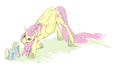 Size: 837x486 | Tagged: safe, artist:noel, fluttershy, oc, alicorn, pony, flower, fluttercorn, foal, princess, race swap