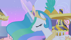 Size: 1366x768 | Tagged: safe, screencap, princess celestia, alicorn, pony, the cutie mark chronicles, female, horn, mare, multicolored mane, solo, white coat