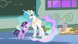 Size: 1366x768 | Tagged: safe, screencap, princess celestia, spike, twilight sparkle, alicorn, dragon, pony, the cutie mark chronicles, baby spike, younger