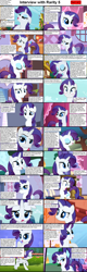 Size: 1282x4018 | Tagged: safe, opalescence, rarity, cat, pony, unicorn, comic:celestia's servant interview, bedroom eyes, blushing, caption, comic, cs captions, female, floppy ears, interview, mare, pouting