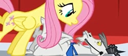 Size: 842x373 | Tagged: safe, screencap, fluttershy, pegasus, pony, putting your hoof down, female, mare, prone