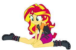 Size: 15000x10000 | Tagged: safe, artist:sunshi, sunset shimmer, better together, equestria girls, forgotten friendship, absurd resolution, amnesia, boots, clothes, confused, cute, high heel boots, jacket, leather jacket, shirt, shoes, simple background, skirt, solo, transparent background, vector, vest