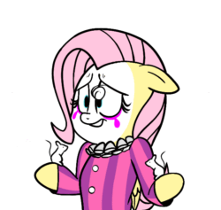 Size: 606x574 | Tagged: safe, artist:silver1kunai, fluttershy, mouse, pegasus, pony, ace attorney, ace attorney investigations, animated, clown, flutterclown, juggling, parody, simon keyes, solo