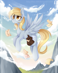 Size: 1024x1287 | Tagged: safe, artist:ten-dril, derpy hooves, pegasus, pony, female, letter, mare, saddle bag, solo