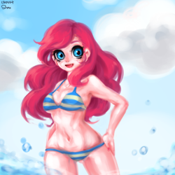 Size: 600x600 | Tagged: safe, artist:shanshantmblr, pinkie pie, human, armpits, belly button, bikini, clothes, humanized, solo, swimsuit