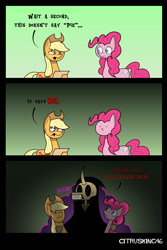 Size: 1500x2250 | Tagged: safe, artist:citrusking46, applejack, pinkie pie, earth pony, pony, comic, female, grim reaper, mare, ponified