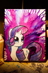 Size: 728x1096 | Tagged: safe, artist:aziamae, rarity, pony, unicorn, female, horn, mare, purple mane, solo, traditional art, white coat