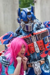 Size: 639x960 | Tagged: safe, pinkie pie, human, cosplay, irl, irl human, irrational exuberance, optimus prime, photo, transformers