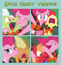 Size: 611x658 | Tagged: safe, apple bloom, applejack, big macintosh, granny smith, pinkie pie, earth pony, pony, pinkie apple pie, duckface, male, noogie, stallion, the hub, twitter