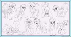 Size: 13314x6917 | Tagged: safe, artist:uminanimu, derpibooru import, rainbow dash, pegasus, pony, 3:, :o, absurd resolution, angry, bedroom eyes, eyes closed, floppy ears, gritted teeth, happy, open mouth, raised hoof, scrunchy face, sketch, smiling, smirk, spread wings