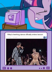 Size: 531x730 | Tagged: safe, derpibooru import, twilight sparkle, exploitable meme, meme, miley cyrus, obligatory pony, oxford dictionary, robin thicke, tv meme, twerking