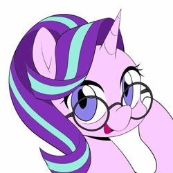 Size: 720x720 | Tagged: safe, artist:caibaoreturn, starlight glimmer, pony, unicorn, cute, female, glasses, looking at you, mare, open mouth, simple background, solo, white background