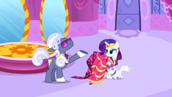 Size: 1366x768 | Tagged: safe, screencap, hoity toity, opalescence, rarity, pony, unicorn, suited for success