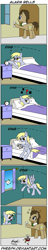 Size: 515x2700 | Tagged: safe, artist:pheeph, derpy hooves, doctor whooves, pegasus, pony, alarm clock, bed, comic, doorbell, female, mare, old master q, parody, sleeping