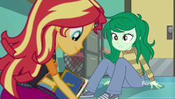 Size: 1920x1080 | Tagged: safe, screencap, sunset shimmer, wallflower blush, better together, equestria girls, forgotten friendship, ass, book, clothes, jeans, pants