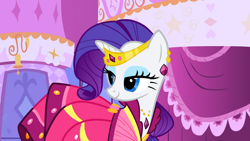 Size: 1366x768 | Tagged: safe, screencap, rarity, pony, unicorn, suited for success, female, horn, mare, purple mane, solo, white coat