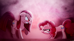 Size: 1920x1080 | Tagged: safe, artist:cloudysky, artist:cr4zyppl, artist:flutterflyraptor, artist:zutheskunk edits, edit, pinkie pie, earth pony, pony, angry, duality, lighting, pinkamena diane pie, red eyes, vector, wallpaper, wallpaper edit