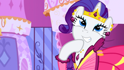 Size: 1366x768 | Tagged: safe, screencap, rarity, pony, unicorn, suited for success, female, horn, mare, purple mane, solo, white coat