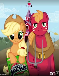 Size: 1152x1479 | Tagged: safe, artist:wolfjedisamuel, applejack, big macintosh, earth pony, pony, american gothic, apple jacks, fine art parody, male, mcdonald's, namesake, pun, stallion