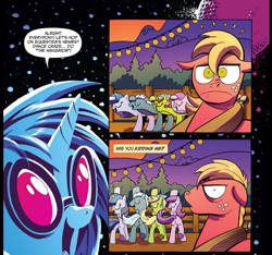 Size: 638x597 | Tagged: safe, derpibooru import, idw, big macintosh, dj pon-3, twilight sparkle, vinyl scratch, earth pony, pony, spoiler:comic, comic, dancing, katie cook, male, panel, plot, stallion, when she speaks