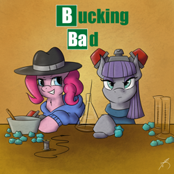 Size: 1280x1280 | Tagged: safe, artist:jorobro, maud pie, pinkie pie, earth pony, pony, breaking bad, parody, rapper pie