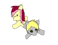 Size: 481x373 | Tagged: safe, derpy hooves, roseluck, earth pony, pegasus, pony, 1000 hours in ms paint, catdog, ms paint, wat