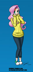 Size: 1583x3475 | Tagged: safe, artist:saymanhd, fluttershy, human, clothes, converse, humanized, shoes, solo, sweater, sweatershy