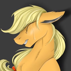 Size: 894x894 | Tagged: safe, artist:santagiera, applejack, earth pony, pony, crying, eyes closed, floppy ears, profile, sad, solo