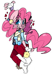 Size: 570x800 | Tagged: safe, artist:grindzone, pinkie pie, anthro, clothes, fingerless gloves, gloves, scarf, simple background, solo