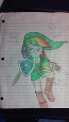 Size: 576x1024 | Tagged: safe, artist:deon miller, derpibooru import, rainbow dash, equestria girls, colored, crossover, lined paper, link, navi, the legend of zelda, traditional art