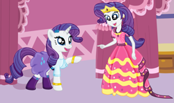 Size: 2299x1369 | Tagged: safe, artist:majkashinoda626, rarity, equestria girls, boots, clothes, clothes swap, dress, gala dress, human ponidox, skirt, square crossover