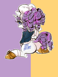 Size: 480x640 | Tagged: safe, artist:wan, rarity, pony, unicorn, alternate hairstyle, female, horn, mare, purple mane, solo, white coat