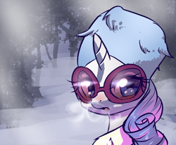 Size: 1280x1060 | Tagged: safe, artist:yajima, rarity, pony, unicorn, tanks for the memories, blushing, breath, hat, looking back, snow, solo, winter, winter outfit