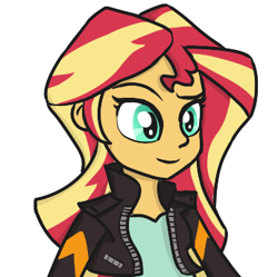 Size: 345x343 | Tagged: safe, artist:boushi33, sunset shimmer, equestria girls, clothes, female, jacket, leather jacket, simple background, solo, white background