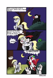 Size: 2258x3293 | Tagged: safe, artist:ciriliko, derpy hooves, pegasus, pony, undead, vampire, vampony, comic, creeper, female, mare, zas