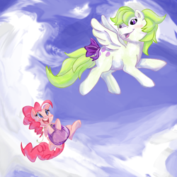 Size: 1000x1000 | Tagged: safe, artist:bwingbwing, pinkie pie, surprise, earth pony, pony, g1, balloon, underhoof