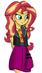 Size: 419x733 | Tagged: safe, artist:boushi33, sunset shimmer, better together, equestria girls, clothes, cute, female, hands behind back, jacket, leather jacket, simple background, skirt, solo, white background