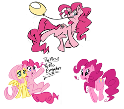 Size: 1297x1134 | Tagged: safe, artist:bwingbwing, fluttershy, pinkie pie, earth pony, pegasus, pony, balloon, cute, dialogue, diapinkes, doodles, heart