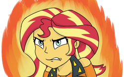 Size: 840x525 | Tagged: safe, artist:boushi33, sunset shimmer, better together, equestria girls, forgotten friendship, angry, clothes, female, fiery shimmer, fire, gritted teeth, simple background, solo, transparent background