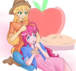 Size: 681x633 | Tagged: safe, artist:jonfawkes, applejack, pinkie pie, human, pinkie apple pie, applepie, female, humanized, lesbian, light skin, shipping